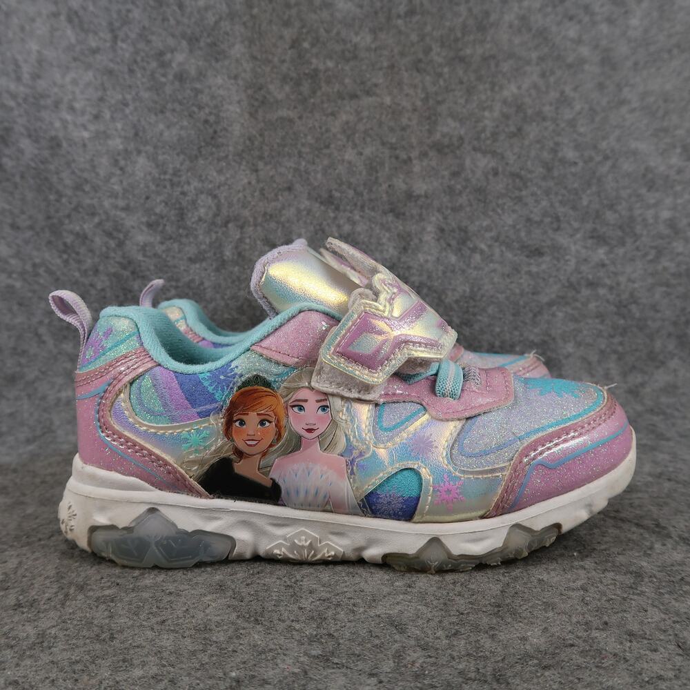 Girls Shoes Kids 11 Sneakers Disney Frozen Anna Elsa Easy On Shimmer Light Up